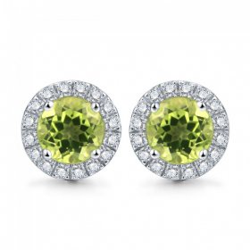 2.0ct Peridot natural August Birthstone plata de ley aretes de corte redondo pendientes