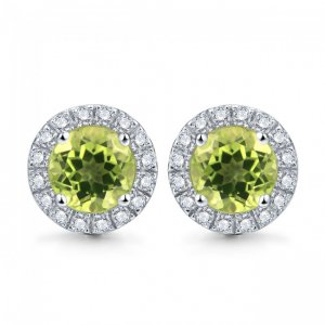 2.0ct Peridot natural August Birthstone plata de ley aretes de corte redondo pendientes