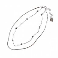 Simple Beads Solid 925 Sterling Silver Adjustable Double Chain Bracelet