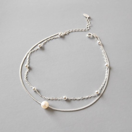 Elegant Double Natural Pearl Beads 925 Sterling Silver Adjustable Bracelet - Click Image to Close