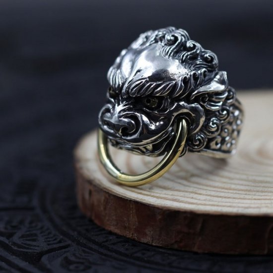 Vintage Men Domineering Carved Lion Adjustable 925 Sterling Silver Ring - Click Image to Close