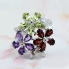 Three Flower Fashion Colorful Crystal CZ 925 Sterling Silver Ring