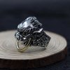 Vintage Men Domineering Carved Lion Adjustable 925 Sterling Silver Ring