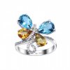 Butterfly Natural Blue Topaz Crystal CZ 925 Sterling Silver Ring