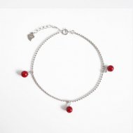 Simple Red Beads 925 Sterling Silver Adjustable Anklet