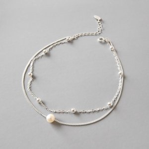 Elegant Double Natural Pearl Beads 925 Sterling Silver Adjustable Bracelet