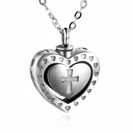 Anniversary Heart Cross 925 Sterling Silver Necklace Perfume/Ashes Holder - Click Image to Close