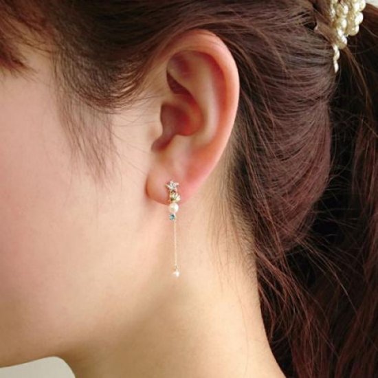 Natural White Pearl Star Shell Elegant 925 Sterling Silver Dangle Earrings - Click Image to Close