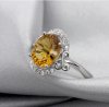 Fashion Natural Citrine Solid 925 Sterling Silver CZ Ring