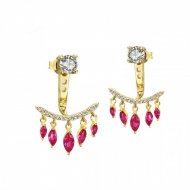 Fashion Created Ruby Tassel CZ 925 Sterling Silver Dangling Earrings