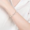 Woman Double Lines Shell Pearl 925 Sterling Silver Bracelet