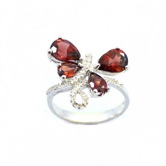 Butterfily Fashion Natural Garnet CZ Solid Sterling Silver Ring - Click Image to Close