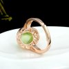 Round Fashion Natural Prehnite Solid 925 Sterling Silver CZ Adjustable Ring