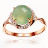 Fashion Round Natural Prehnite 925 Sterling Silver Rose Gold CZ Ring