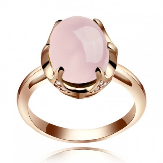 Fashion Oval Natural Rose Quartz Solid 925 Sterling Silver Rose Gold CZ Ring - Click Image to Close