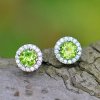 2.0ct Peridot natural August Birthstone plata de ley aretes de corte redondo pendientes