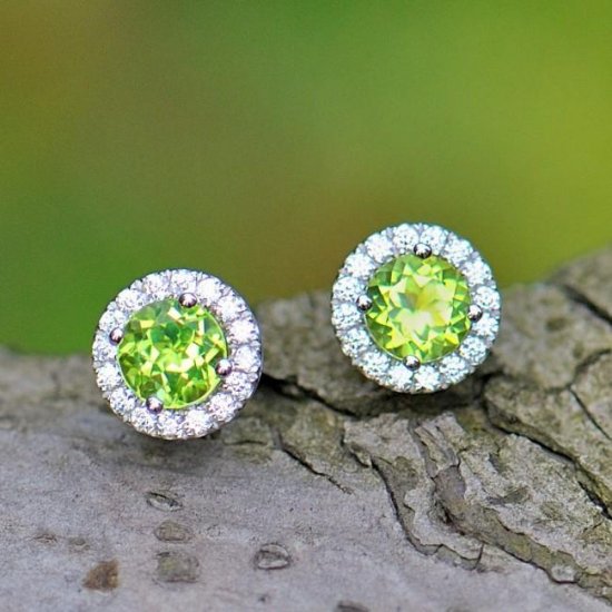 2.0ct Peridot natural August Birthstone plata de ley aretes de corte redondo pendientes - Click Image to Close