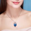 Fashion Blue Austrian Crystal 925 Sterling Silver Owl Necklace