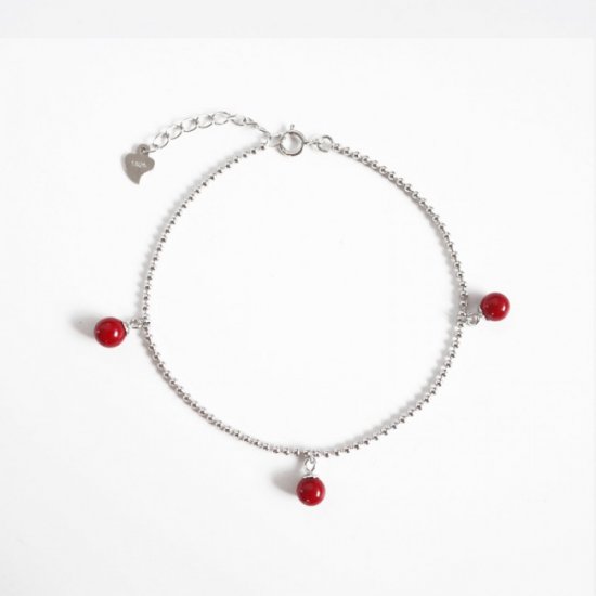 Simple Red Beads 925 Sterling Silver Adjustable Anklet - Click Image to Close