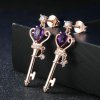 Key Shape Oval Genuine Amethyst 925 Silver Rose Gold CZ Earrings