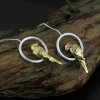 Fashion White Jade Yellow Bird 925 Sterling Silver Dangle Earrings