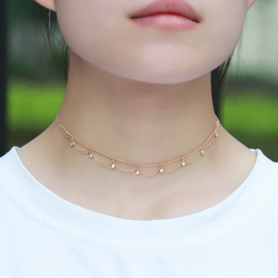 Sweet CZ Line Wave 925 Sterling Silver Choker Necklace - Click Image to Close