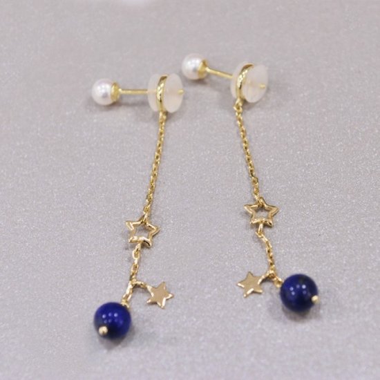 Natural Blue Lapis Star Elegant Prom 925 Sterling Silver Dangle Earrings - Click Image to Close