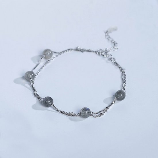 Holy Double Natural Moonstone 925 Sterling Silver Adjustable Bracelet - Click Image to Close