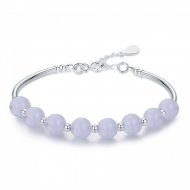 Fashion Natural Blue Sodalite Bead 925 Sterling Silver Bracelet