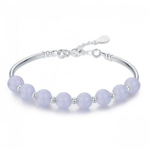 Fashion Natural Blue Sodalite Bead 925 Sterling Silver Bracelet