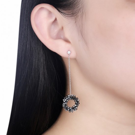 Elegant Austrian Crystal Ring CZ 925 Sterling Silver Dangling Earrings - Click Image to Close