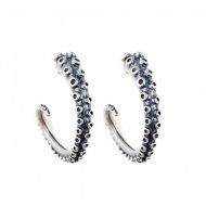 Retro Crimp Octopus Tentacles 925 Sterling Silver Hoop Earrings