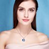 Fashion Blue Austrian Crystal 925 Sterling Silver Bijou Flower Necklace