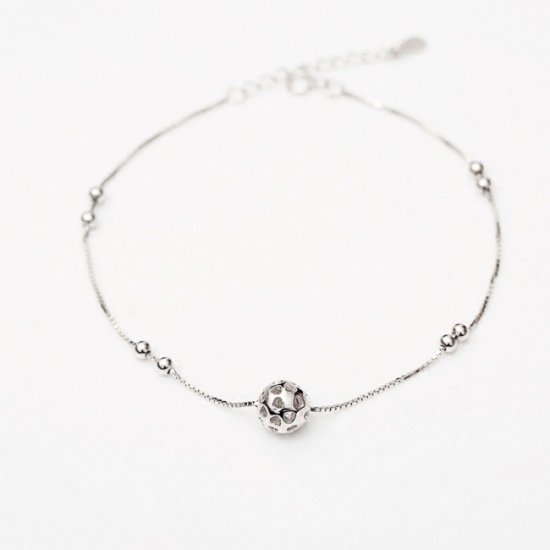 Simple Hollow Ball 925 Sterling Silver Anklet - Click Image to Close