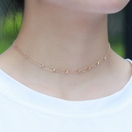 Sweet Doule CZ Lines 925 Sterling Silver Choker Necklace - Click Image to Close