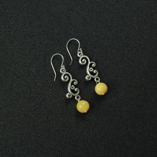 Trendy Natural Amber 925 Silver Dangling Earrings - Click Image to Close