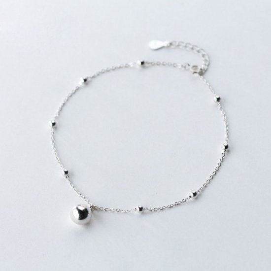 Simple Large Small Light Beads 925 Sterling Silver Anklet - Click Image to Close