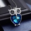 Fashion Blue Austrian Crystal 925 Sterling Silver Owl Necklace