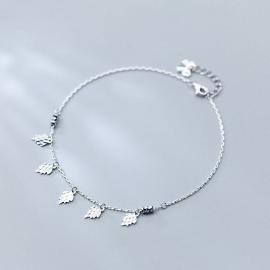 Modern Leaves Solid 925 Sterling Silver Adjustable Anklet - Click Image to Close