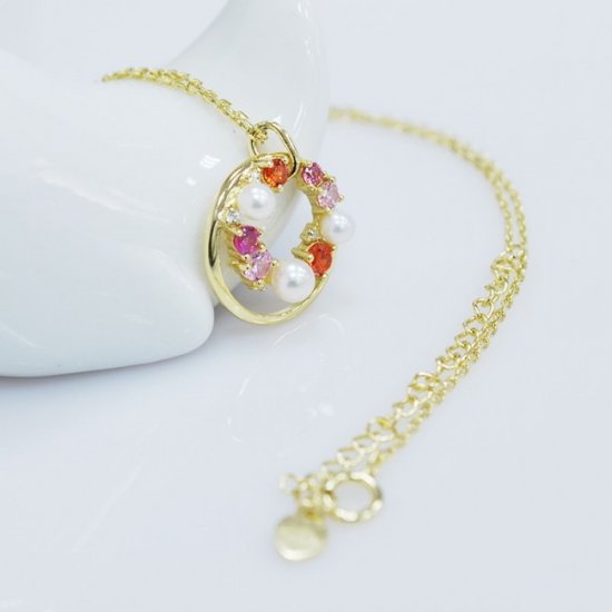 Yellow Golden Garland Natural White Pearl 925 Sterling Silver Necklace - Click Image to Close