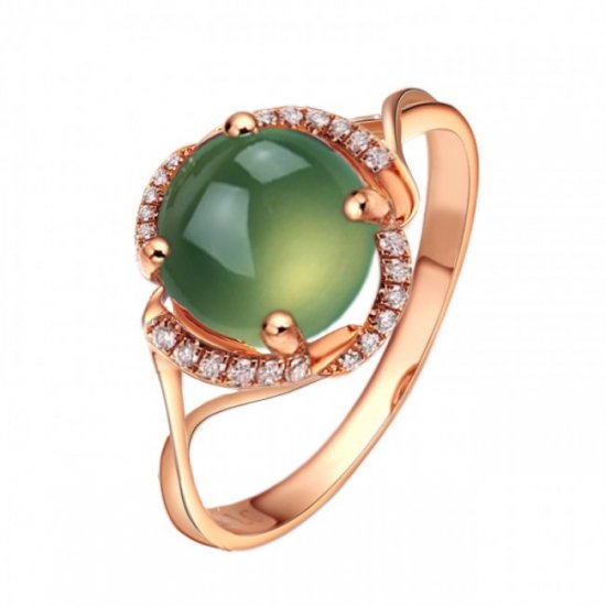 Fashion Round Natural Prehnite 925 Sterling Silver Rose Gold CZ Ring - Click Image to Close