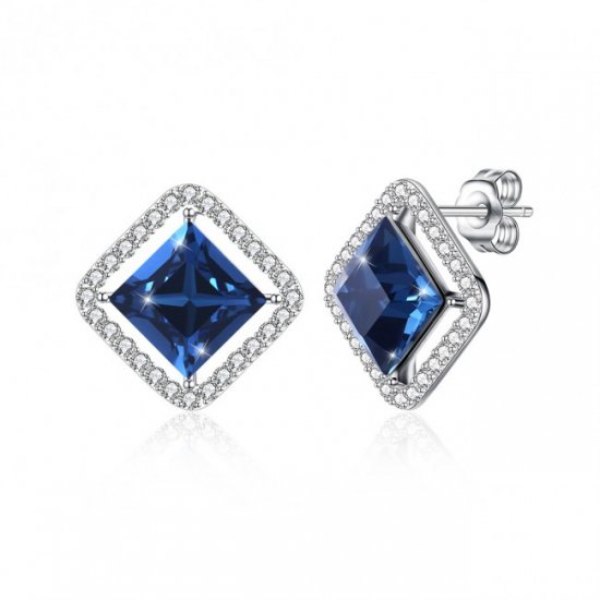 Simple Austrian Crystal Square CZ 925 Sterling Silver Stud Earrings - Click Image to Close