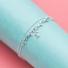 Modern Tree Branch Leaves CZ Solid 925 Sterling Silver Adjustable Bracelet