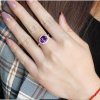 Fashion Oval Natural Amethyst CZ 925 Sterling Silver Ring