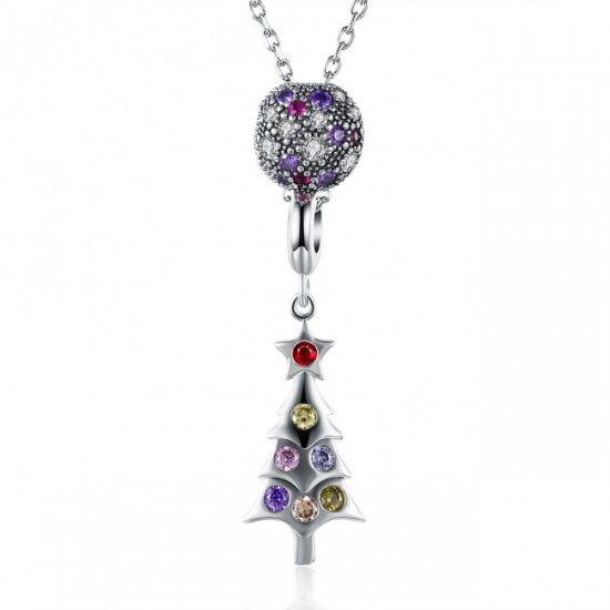 Fashion Colorful CZ Christmas Tree 925 Sterling Siver Necklace - Click Image to Close