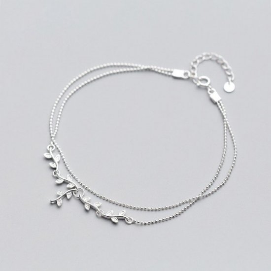 Modern Tree Branch Leaves CZ Solid 925 Sterling Silver Adjustable Bracelet - Click Image to Close