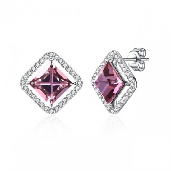 Simple Austrian Crystal Square CZ 925 Sterling Silver Stud Earrings - Click Image to Close