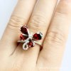 Butterfily Fashion Natural Garnet CZ Solid Sterling Silver Ring