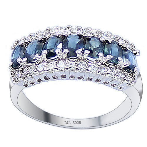 Classic CZ Natural Sapphire 925 Sterling Silver Ring - Click Image to Close